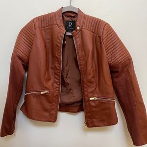New York & Company Faux Brown Leather Moto Jacket